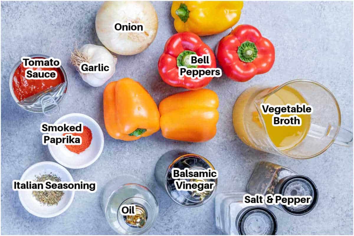 Ingredients for roasted red pepper soup.