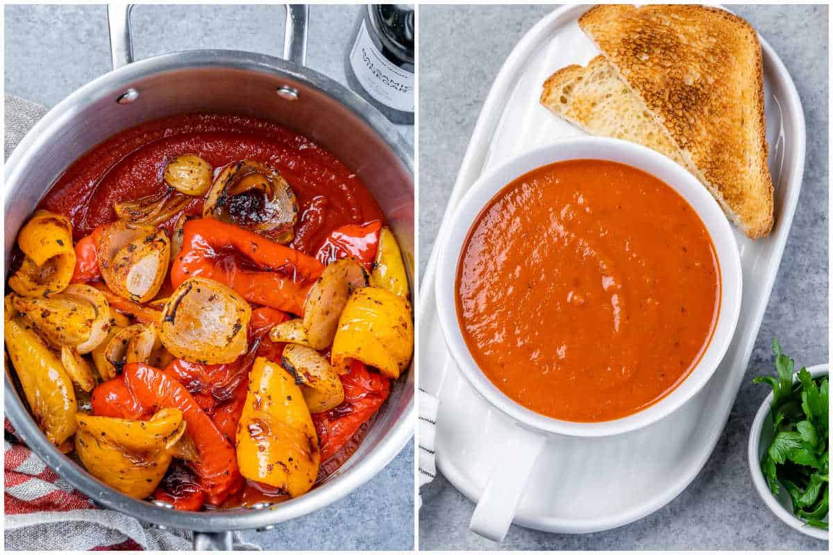 process shot to add the roasted pepper in a pot to cook , blend, and serve.