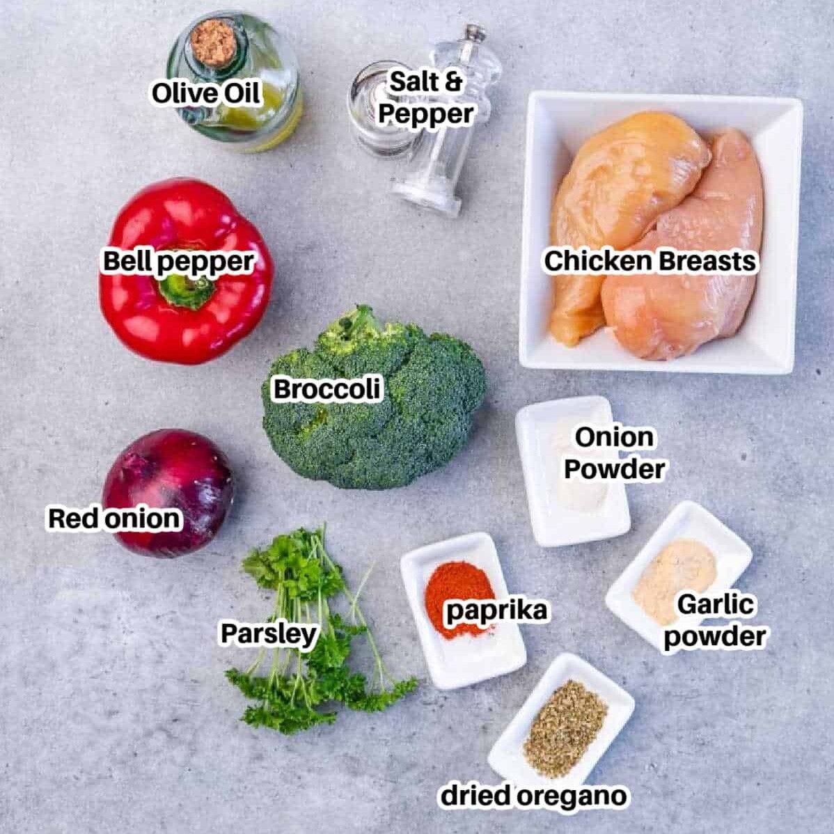 ingredients to make sheet pan chicken and veggies.