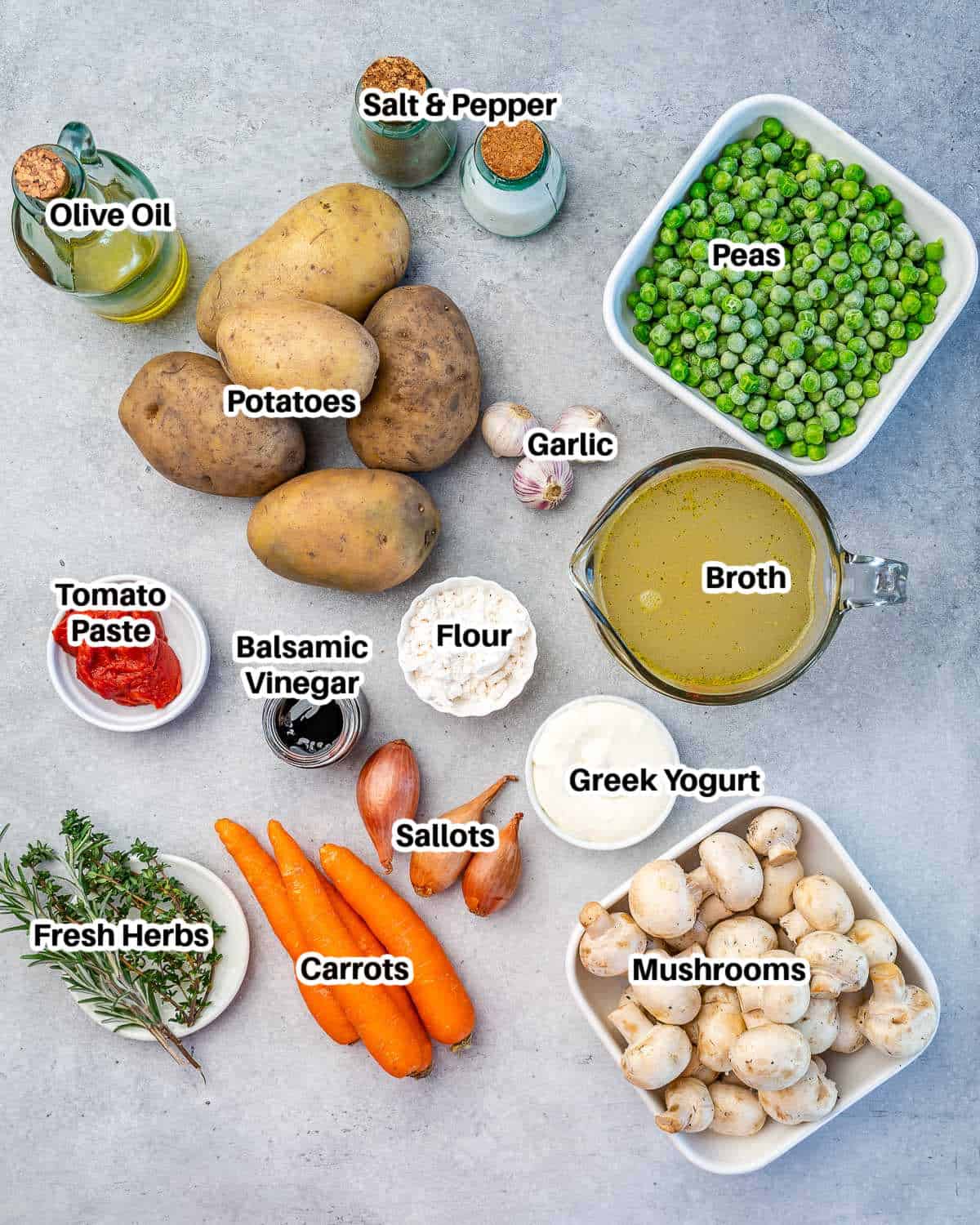 Ingredients for vegetarian shepherd's pie.