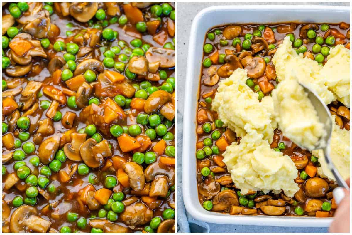 process shot to make vegetarian shepherd's pie.