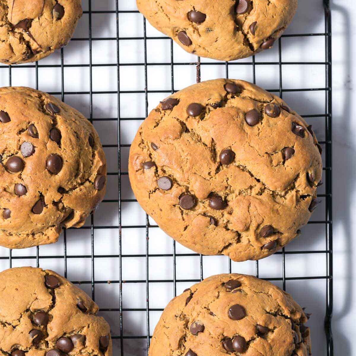 baked cookies set on a wire rack to cool.