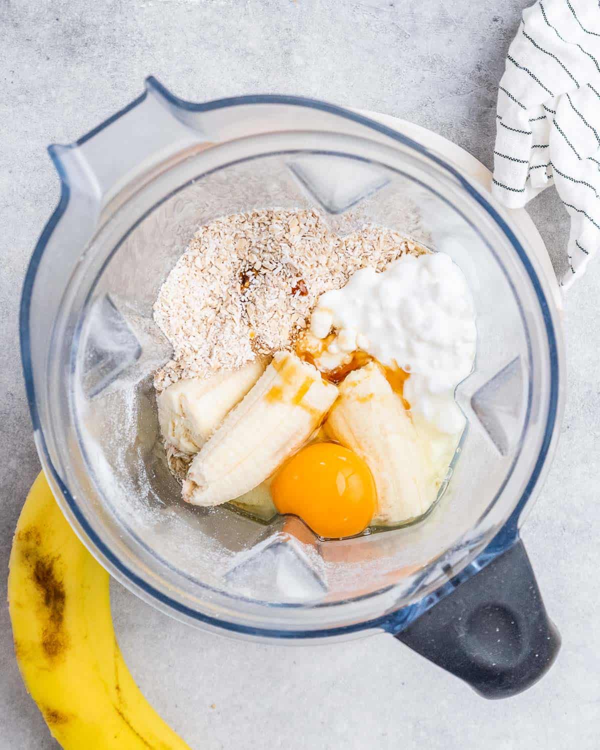 Banana, egg, cottage cheese in a blender.