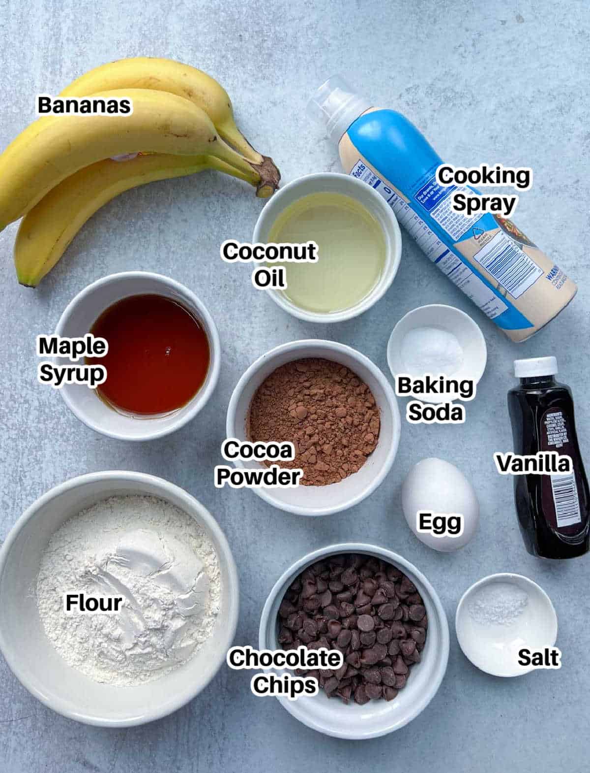 ingredients for chocolate banana bread.