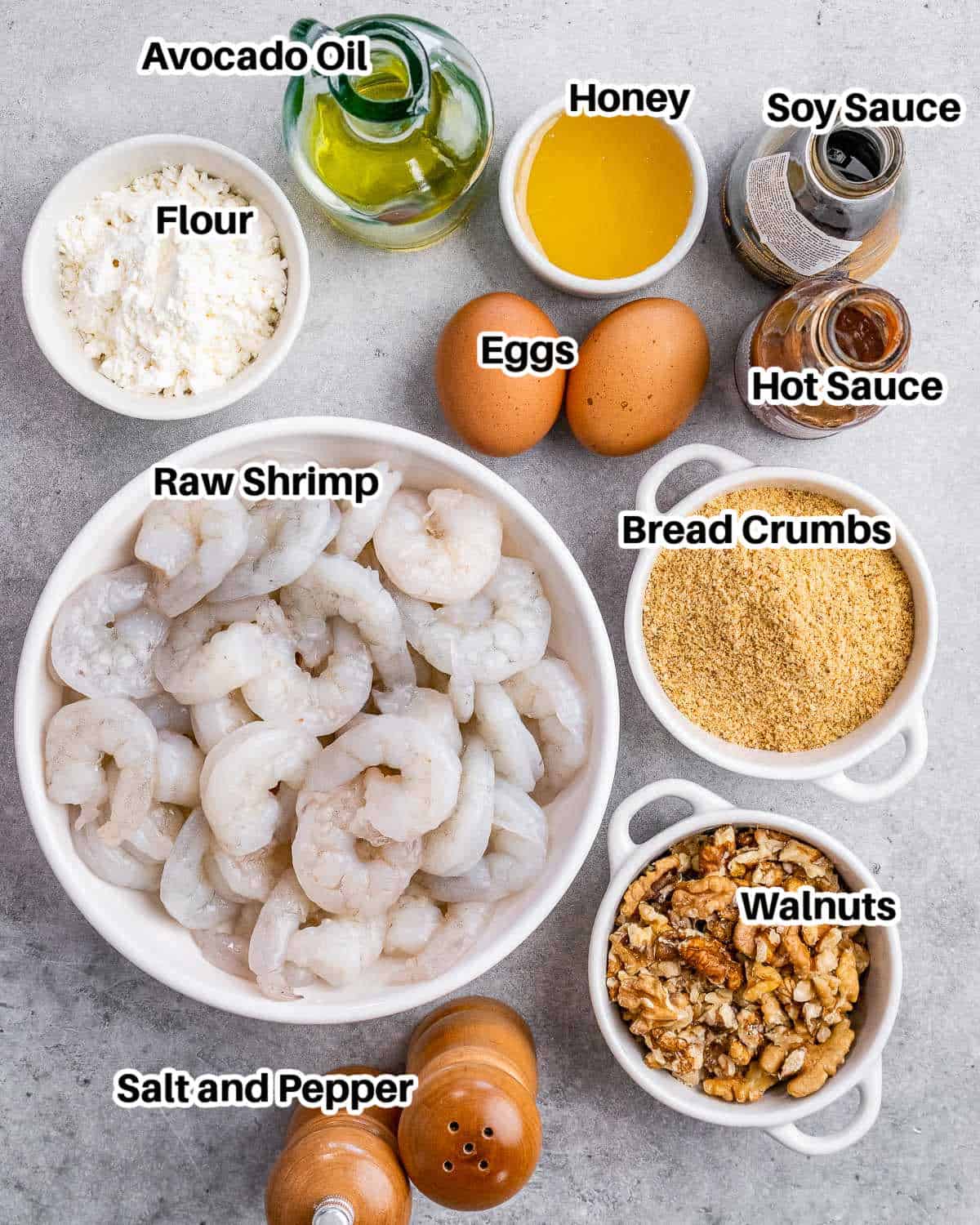 ingredients to make honey walnut shrimp.