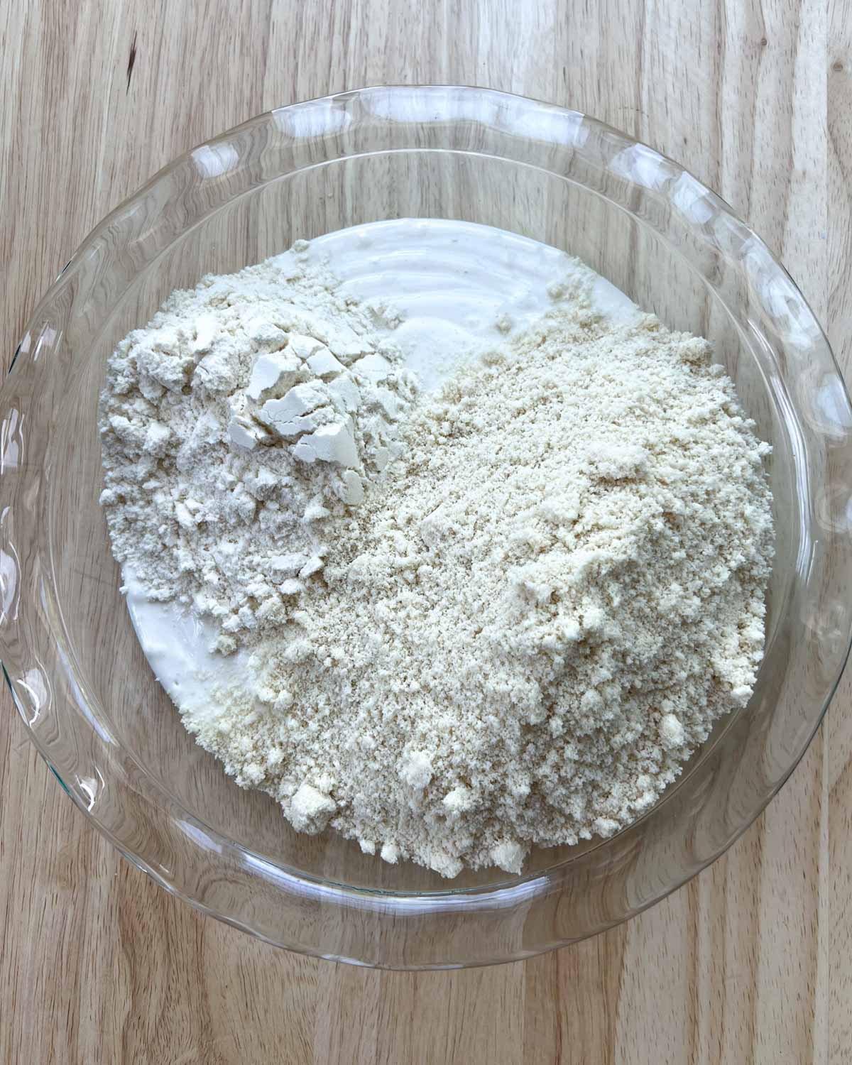 protein powder and almond flour added over blended cottage cheese.
