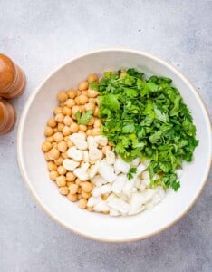 ingredients for the falafel in a round bowl.