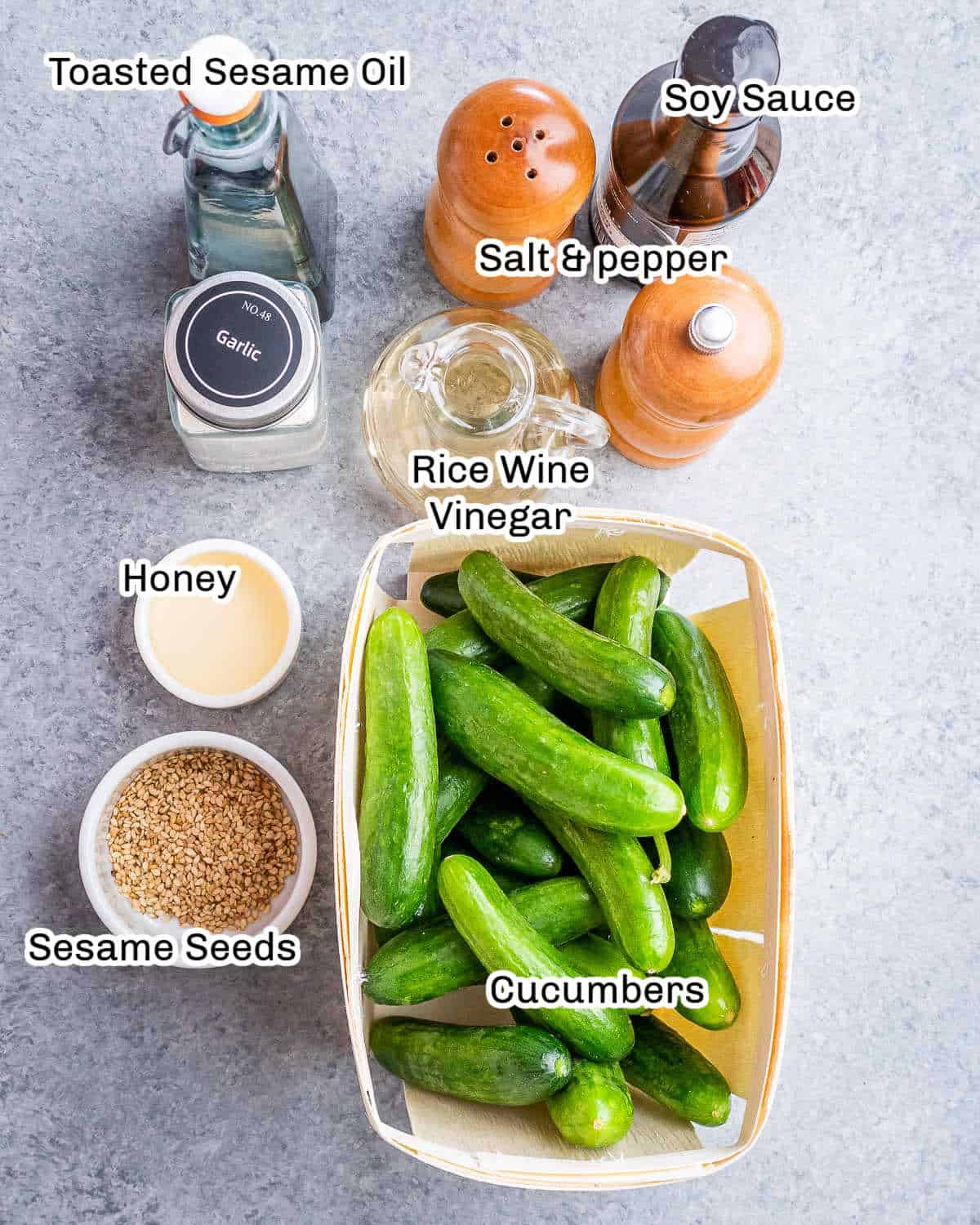 Ingredients to make spicy cucumber.