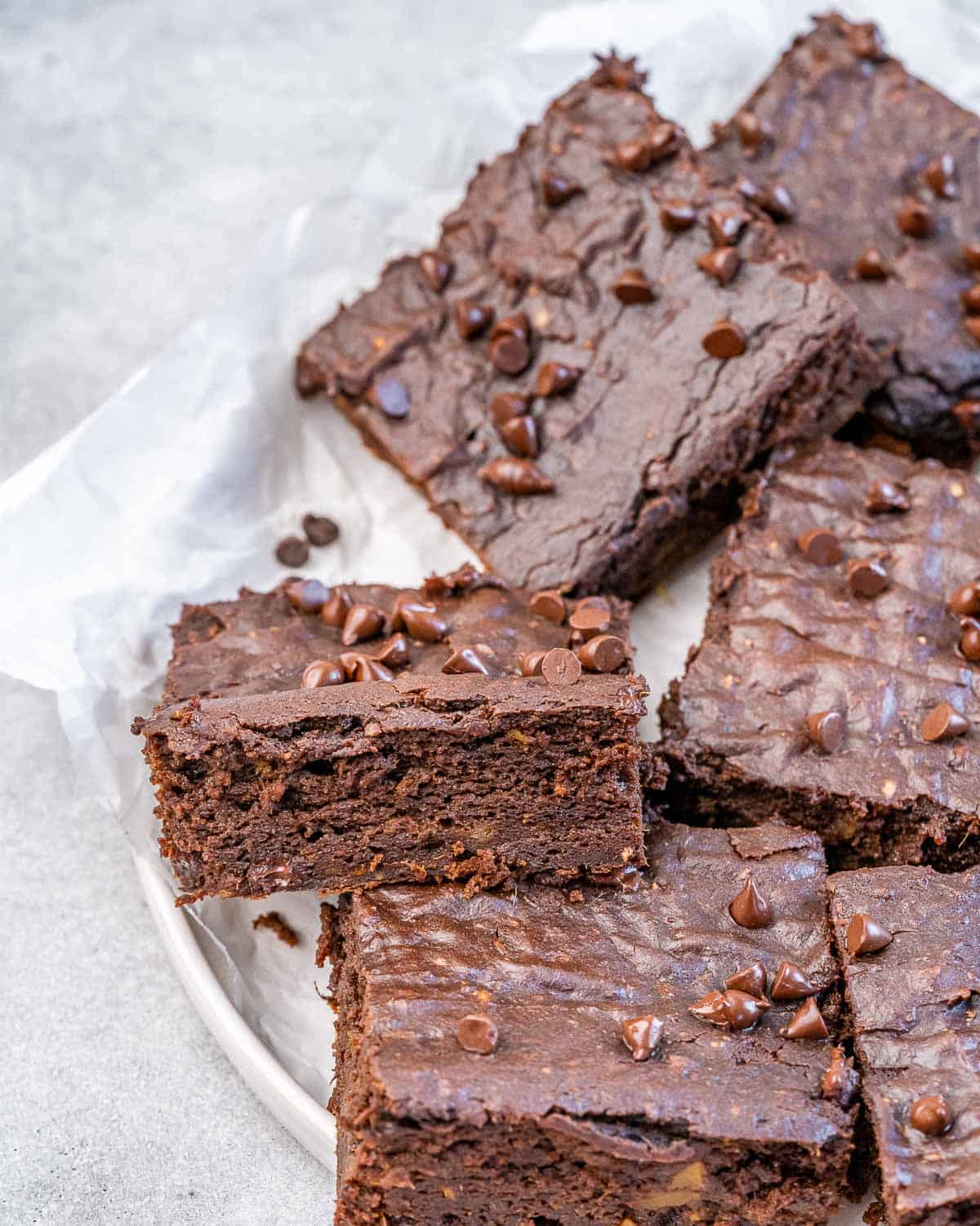 brownies on a white plate.