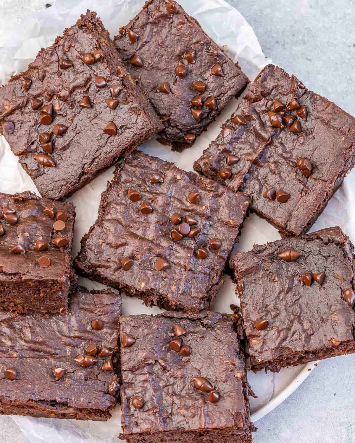 brownie square bars on a plate.