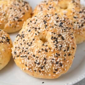 bagels on a plate topped with everything but the bagel seasoning.