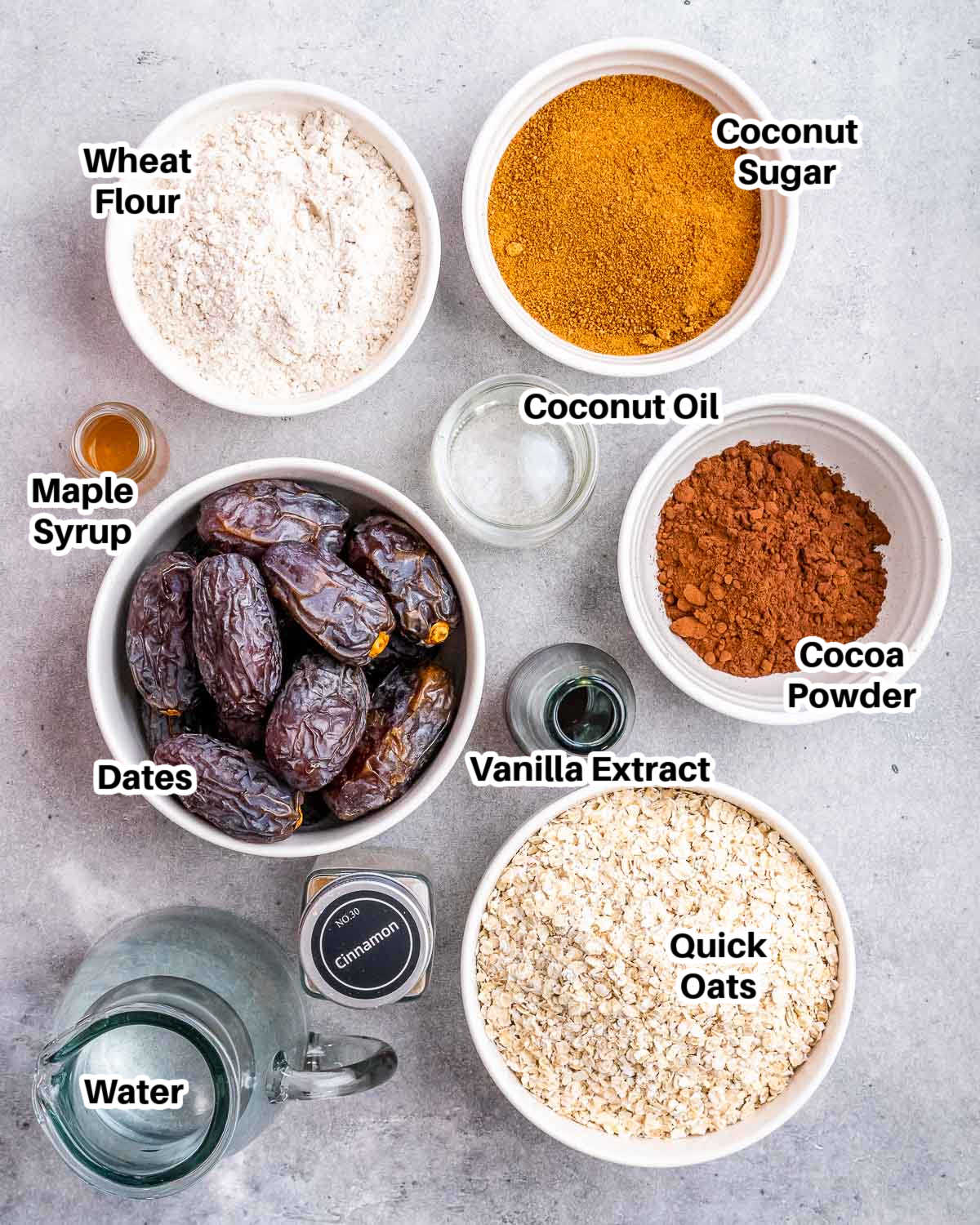 ingredients to make date bars laid out.