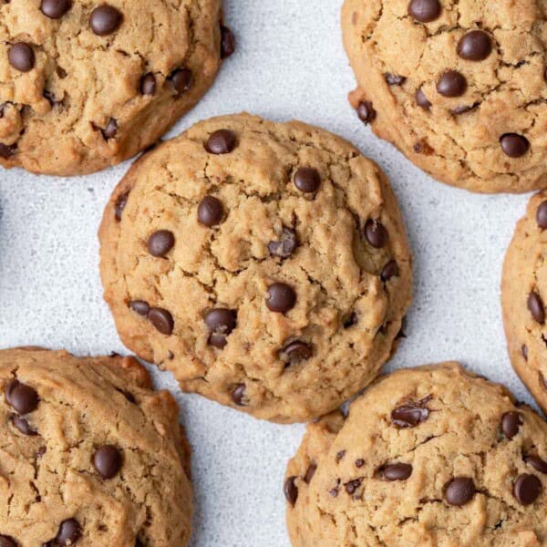 cookies with chocolate chips laid flat.