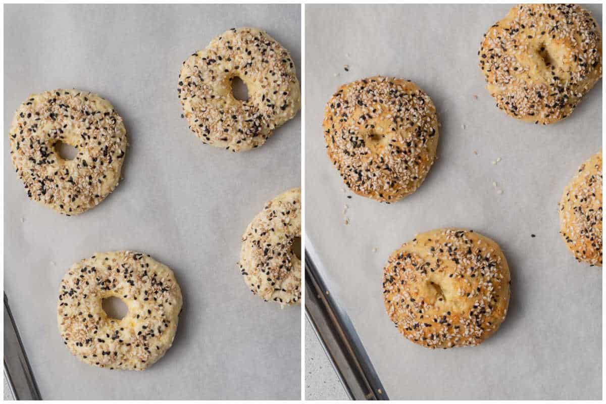 Bake the bagels in a pan.