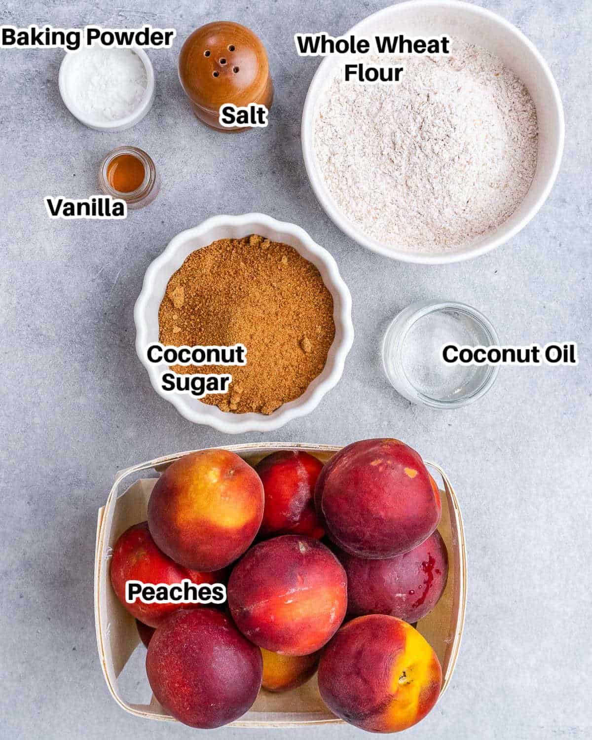 ingredients to make peach cobbler.