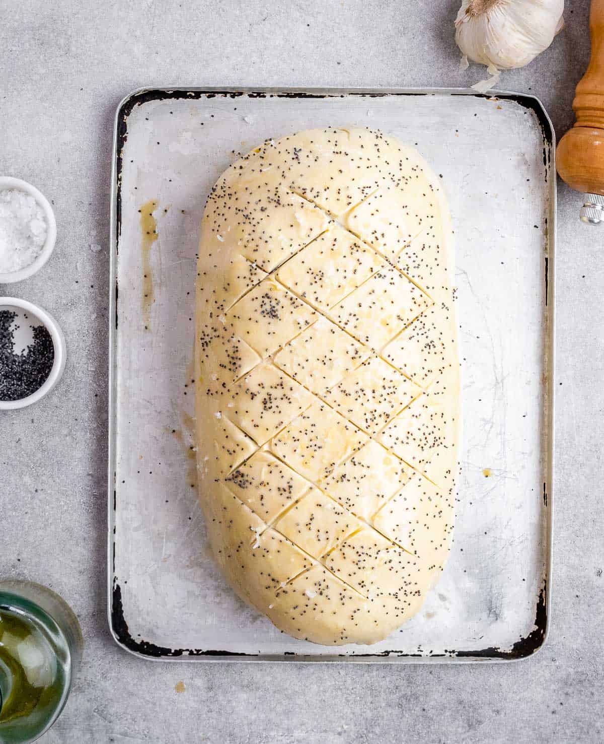 Beef Wellington wrapped in puff pastry.