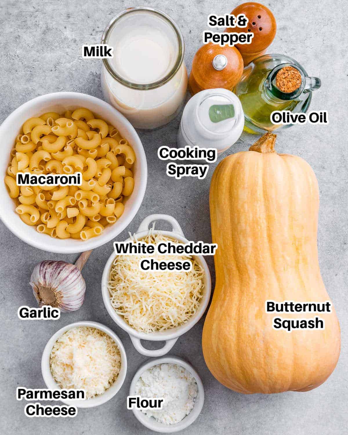 ingredients to make mac and cheese with butternut squash.