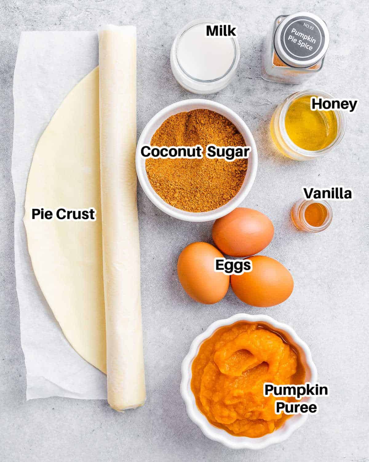 Ingredients to make pumpkin pie.