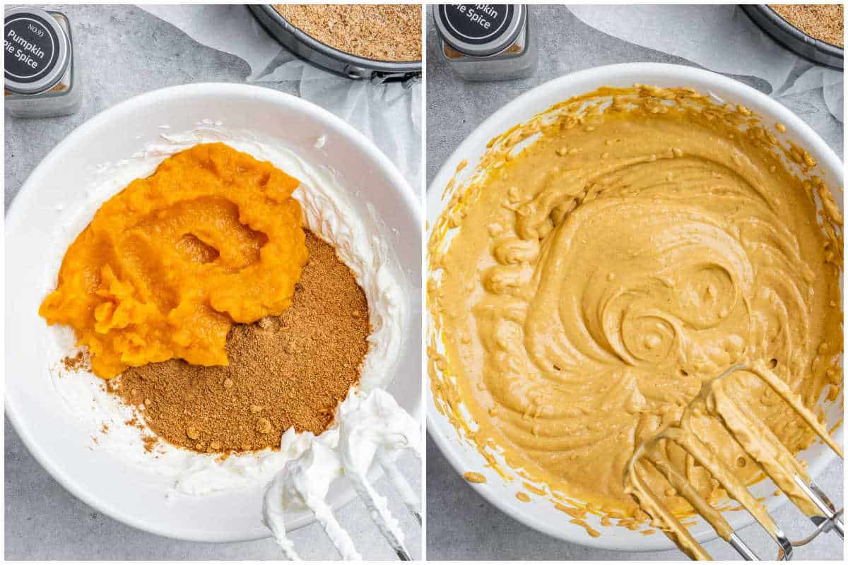 process shot to whip up the pumpkin pie base.