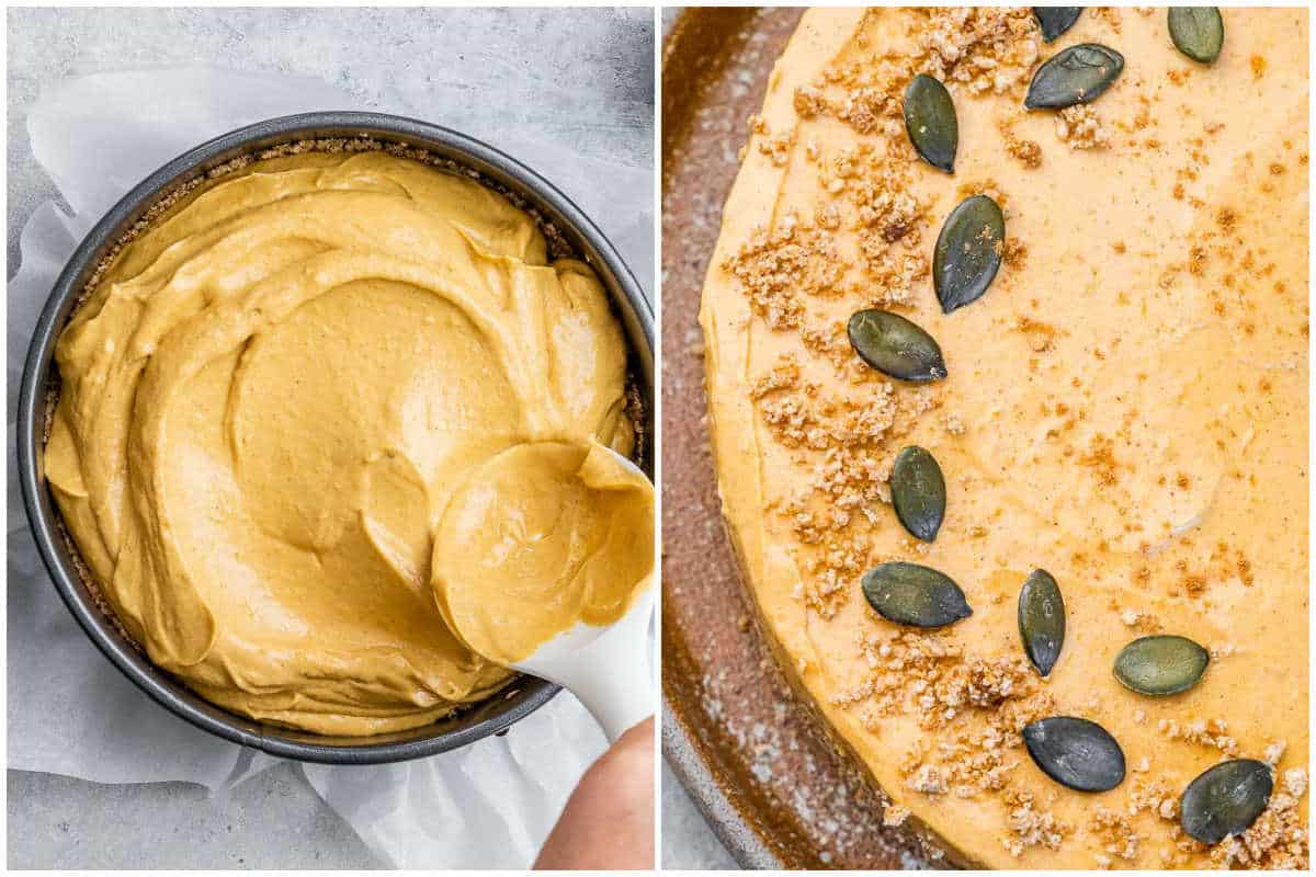 process shot to set the pumpkin filling in the pan over the crust.