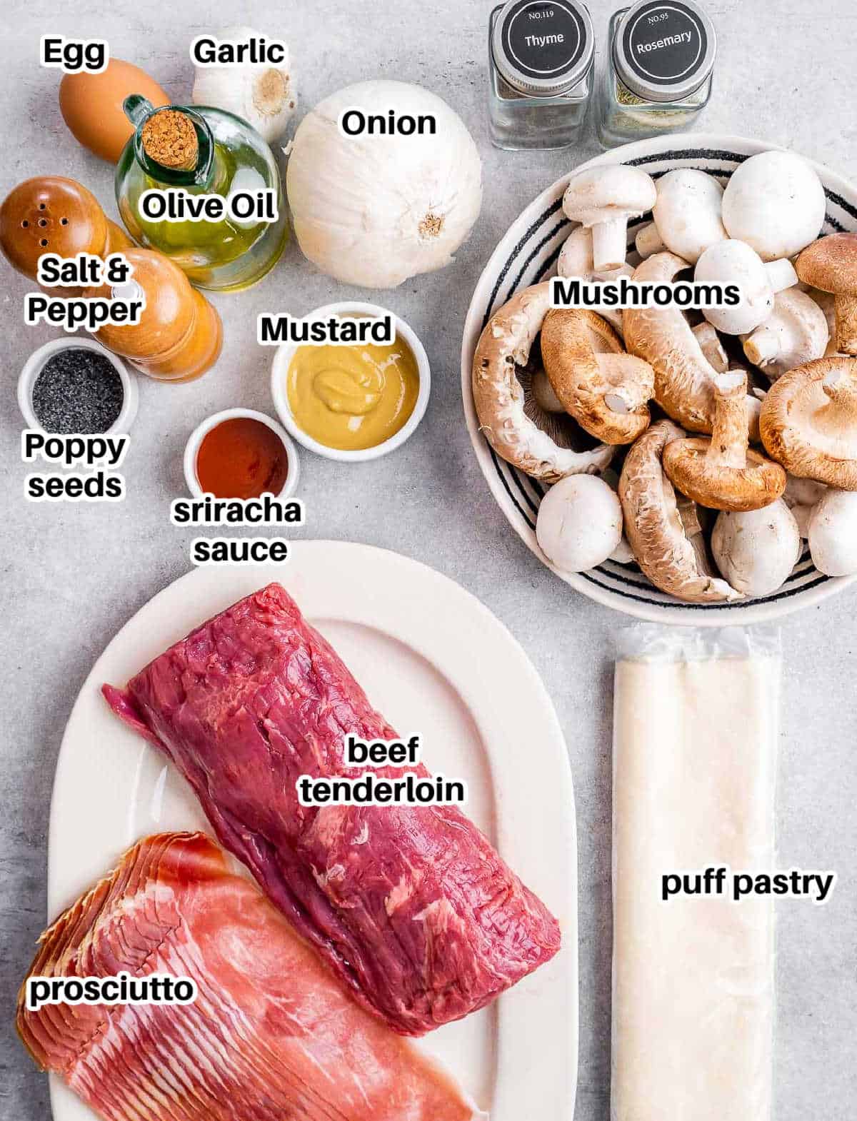 ingredients to make beef wellington.