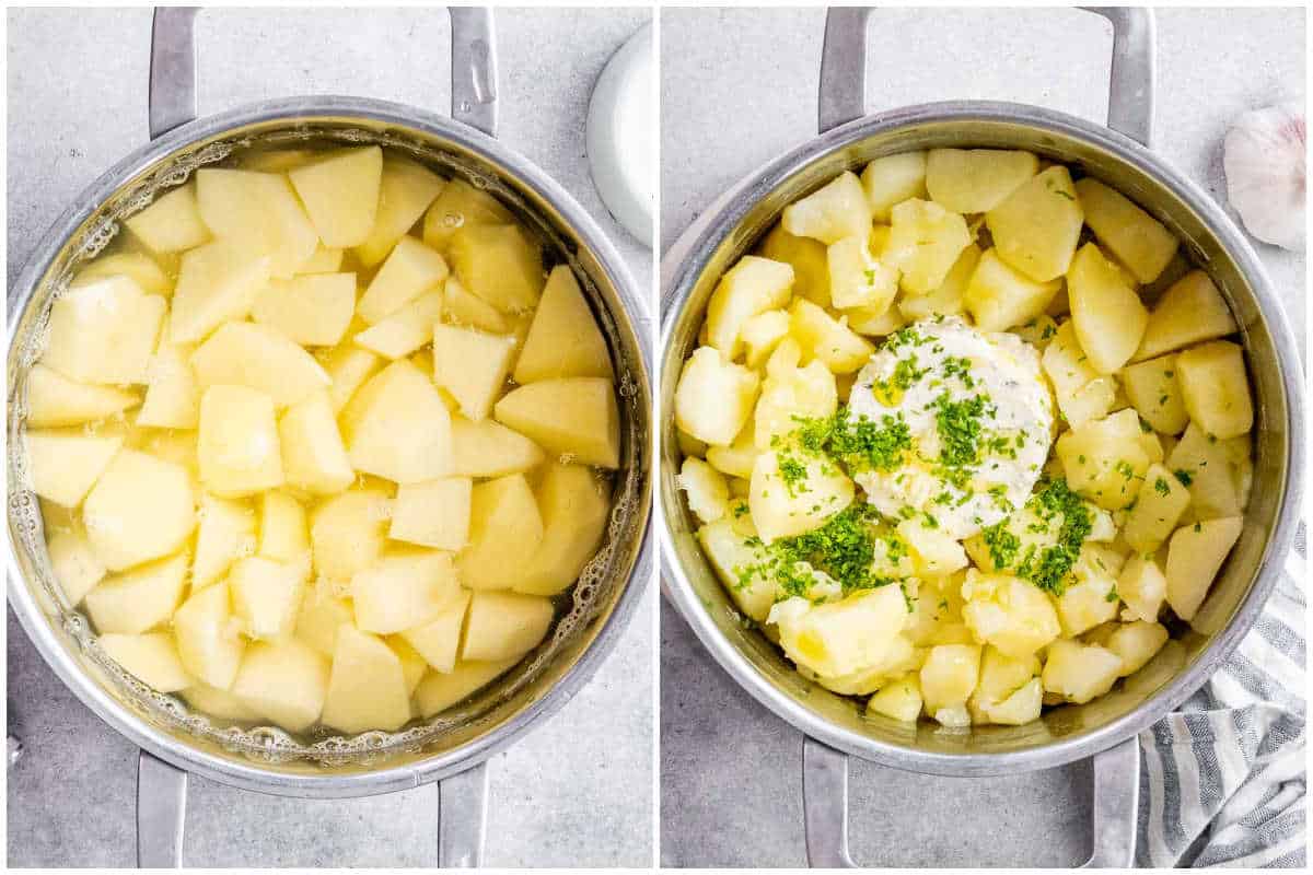 process shot to boil the potatoes and add the cheese and herbs with the potatoes.