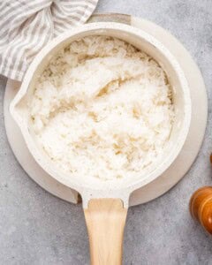 White rice in a small pot.