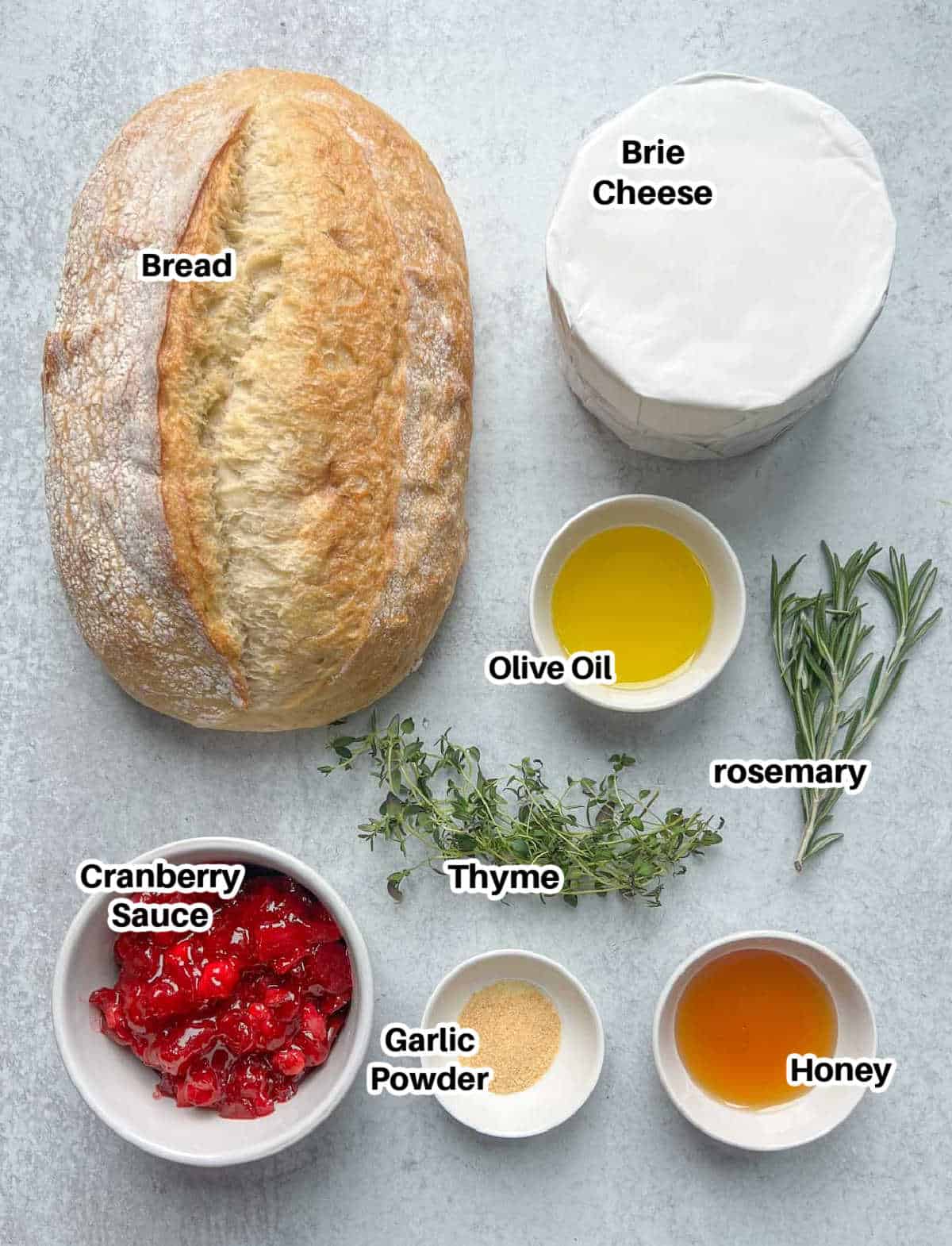 ingredients to make cranberry pull apart bread.