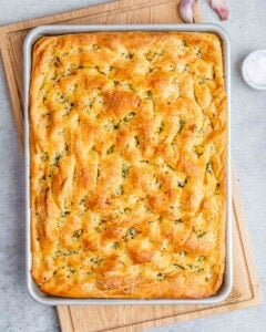 freshly baked focaccia bread out of the oven