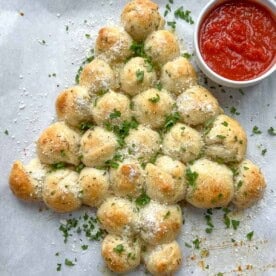 Baked, pull-apart bread that looks like a Christmas tree.