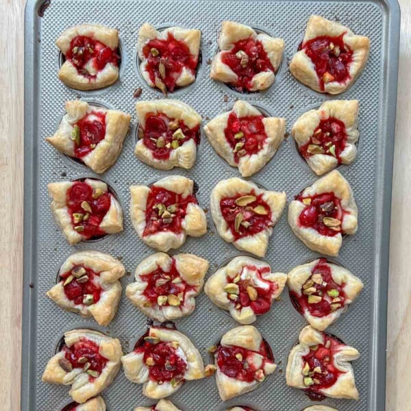 baked brie bites in the pan.