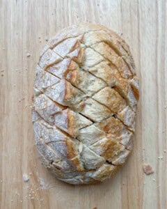 bread with 1 inch diagonal cuts.