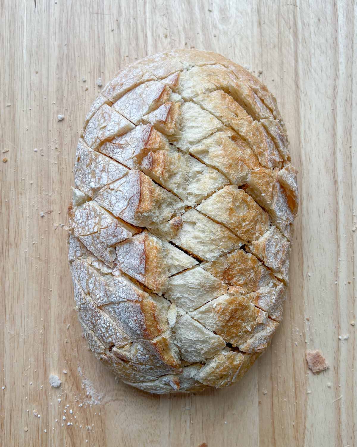 bread with 1 inch diagonal cuts.