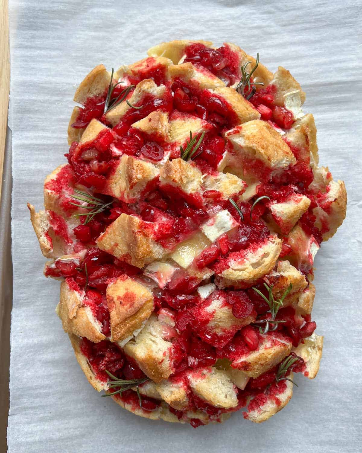 cranberry bread added on a sheetpan.