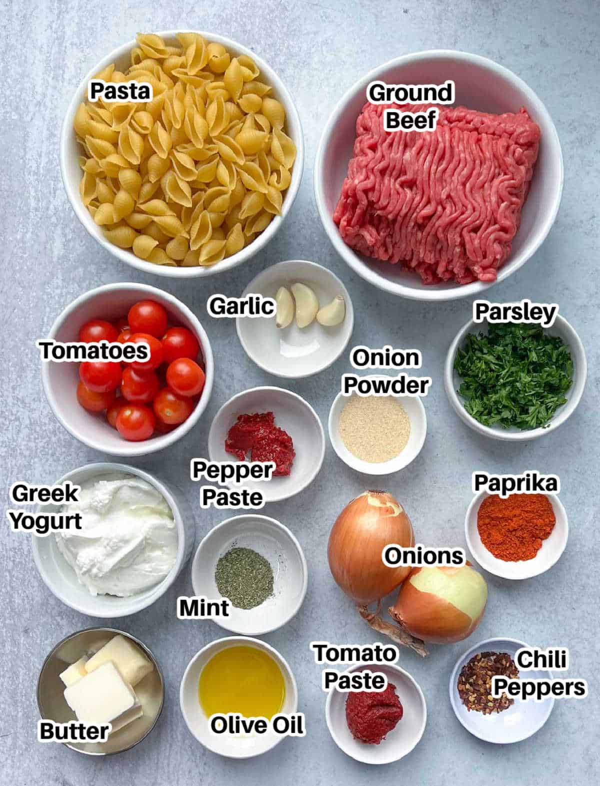 ingredients for Turkish pasta 