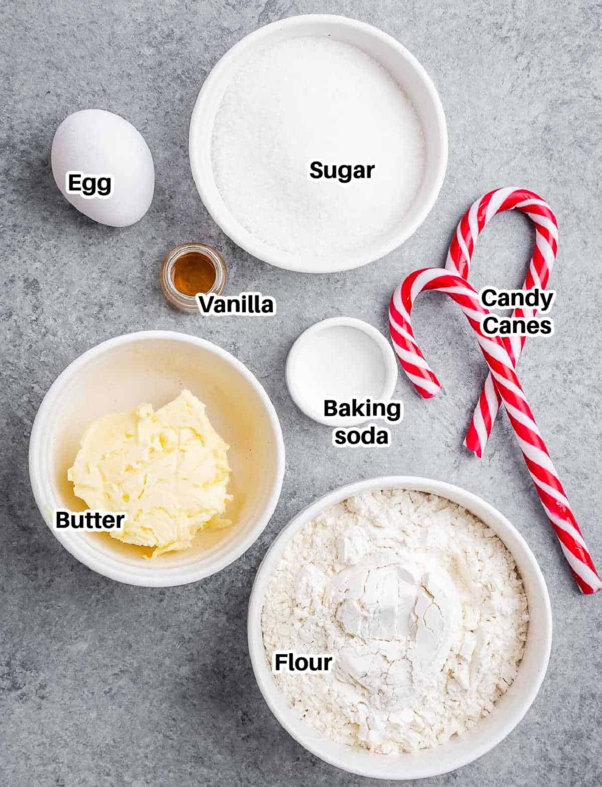 ingredients to make peppermint cookies.