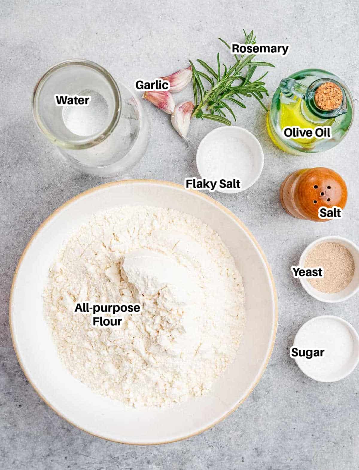 ingredients to make Focaccia.