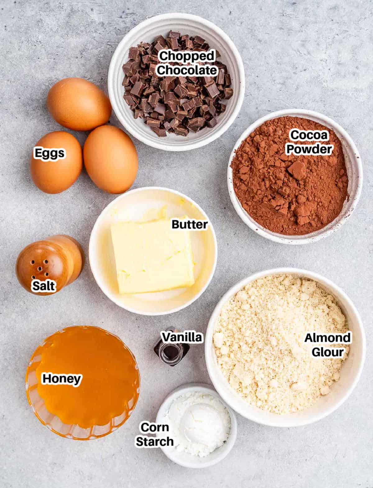 ingredients to make almond flour brownies.