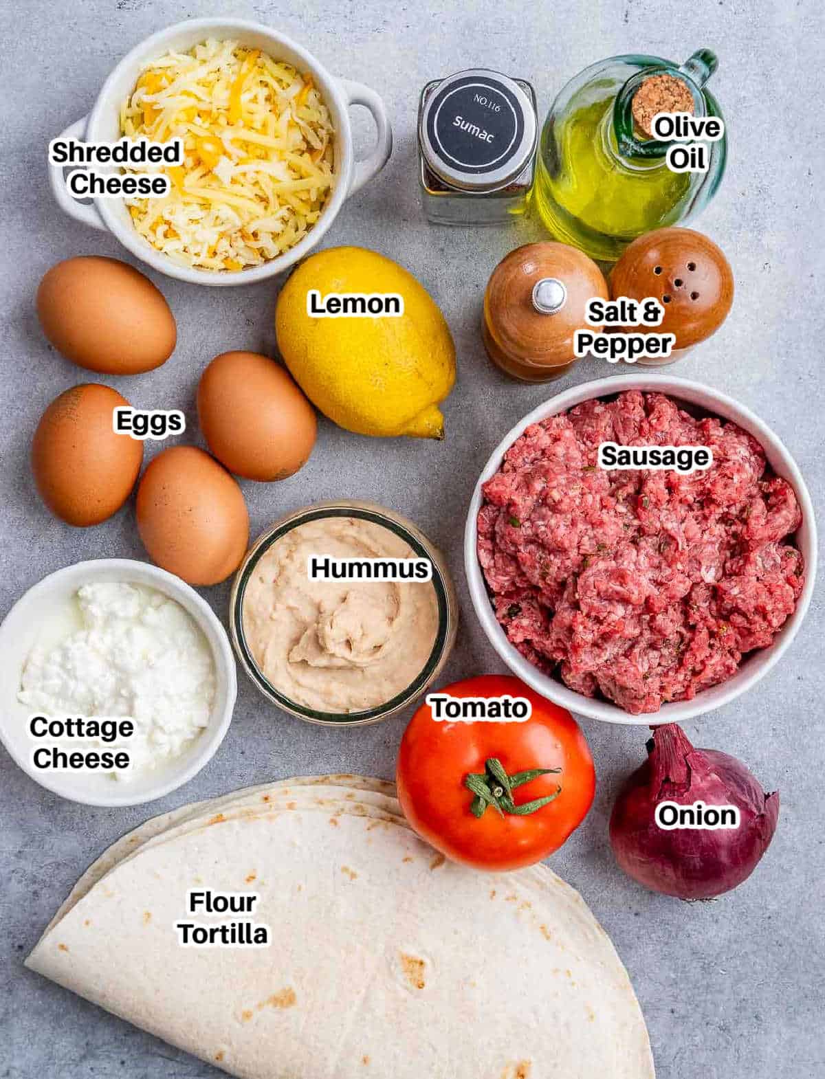 ingredients to make breakfast burrito.