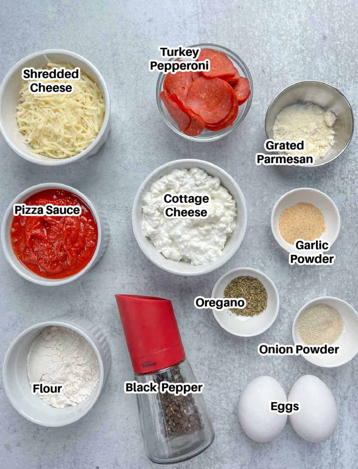 ingredients to make cottage cheese pizza crust.