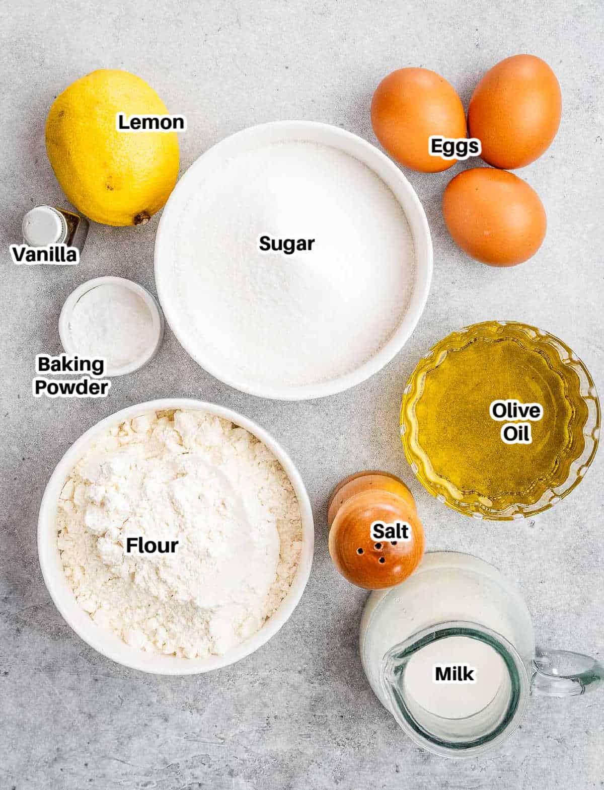 ingredients to make lemon pound cake laid out.