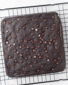 brownie placed over a cooling rack.