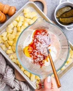 Stirring ingredients in a blender.