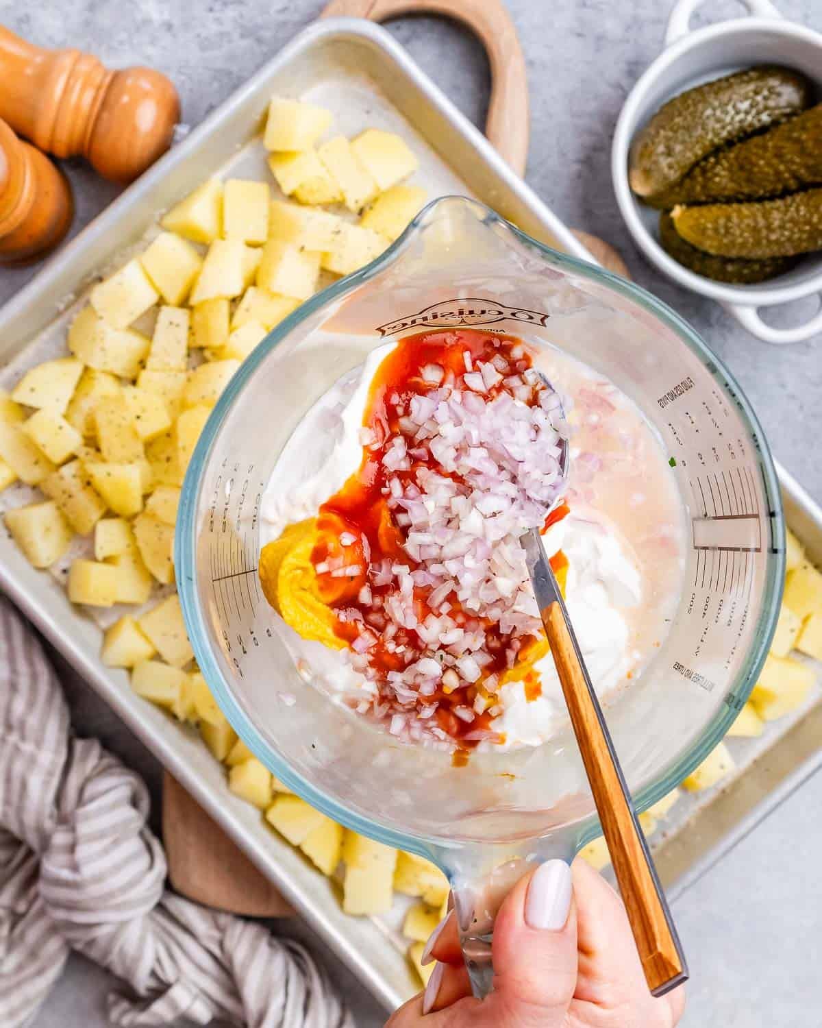 Stirring ingredients in a blender.