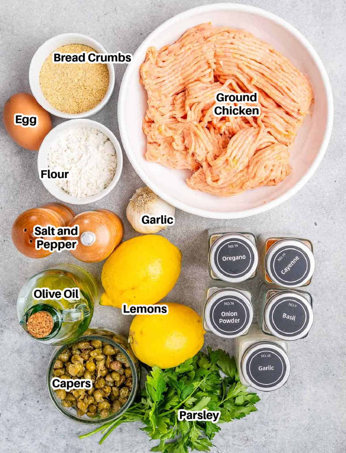 ingredients to make chicken piccata meatballs.