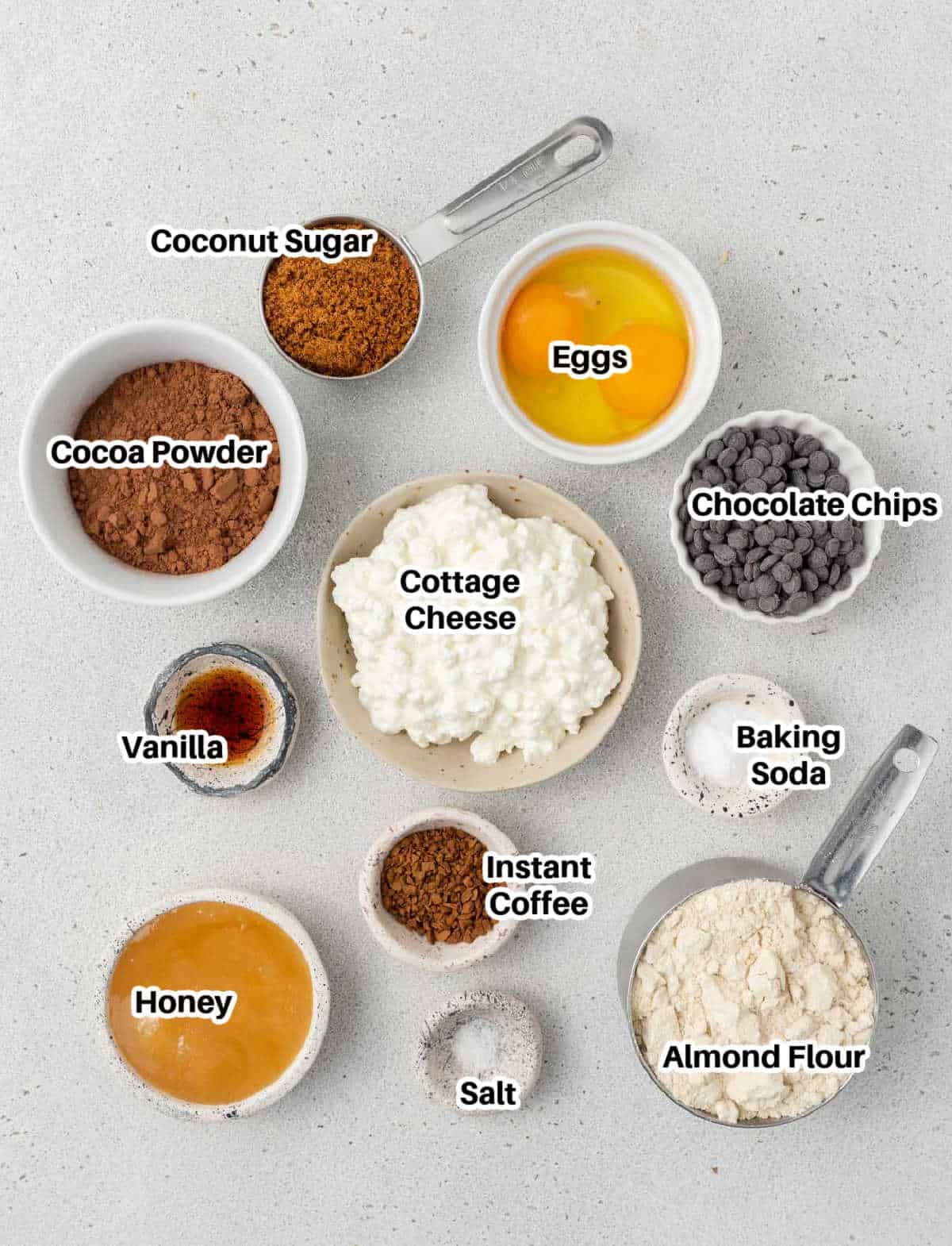 ingredients for cottage cheese brownies.