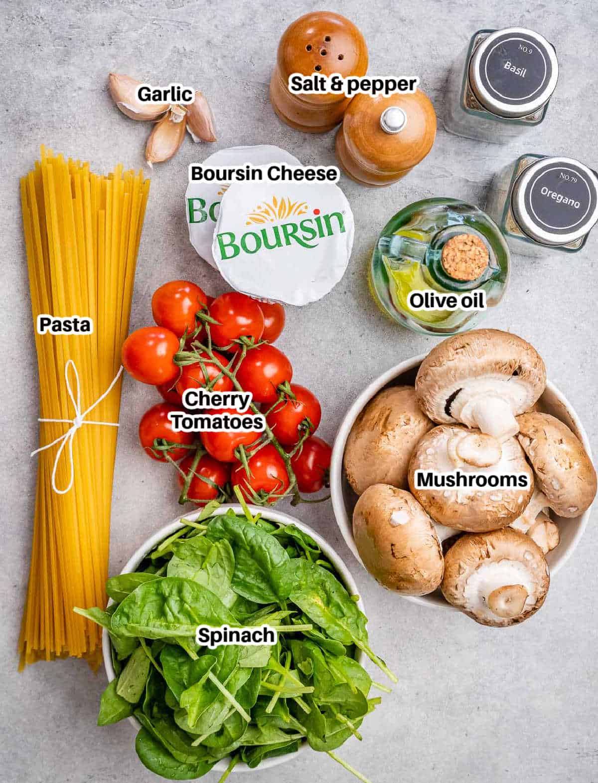 ingredients to make creamy tomato pasta bake.