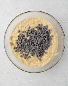 chocolate chips added over the banana bread batter.
