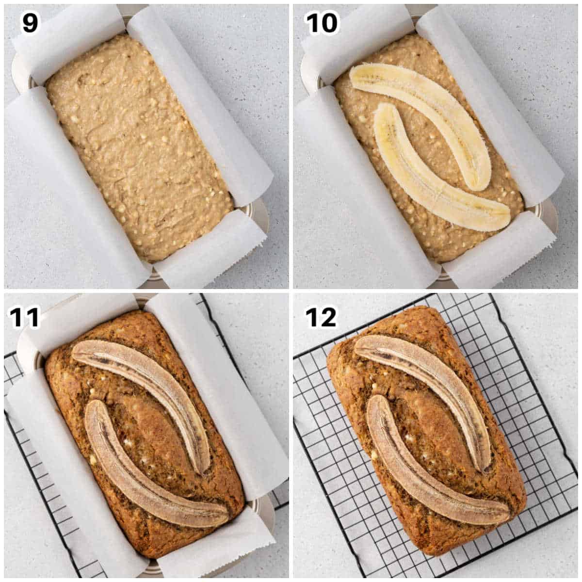 process shot of adding batter into a pan and baking. 
