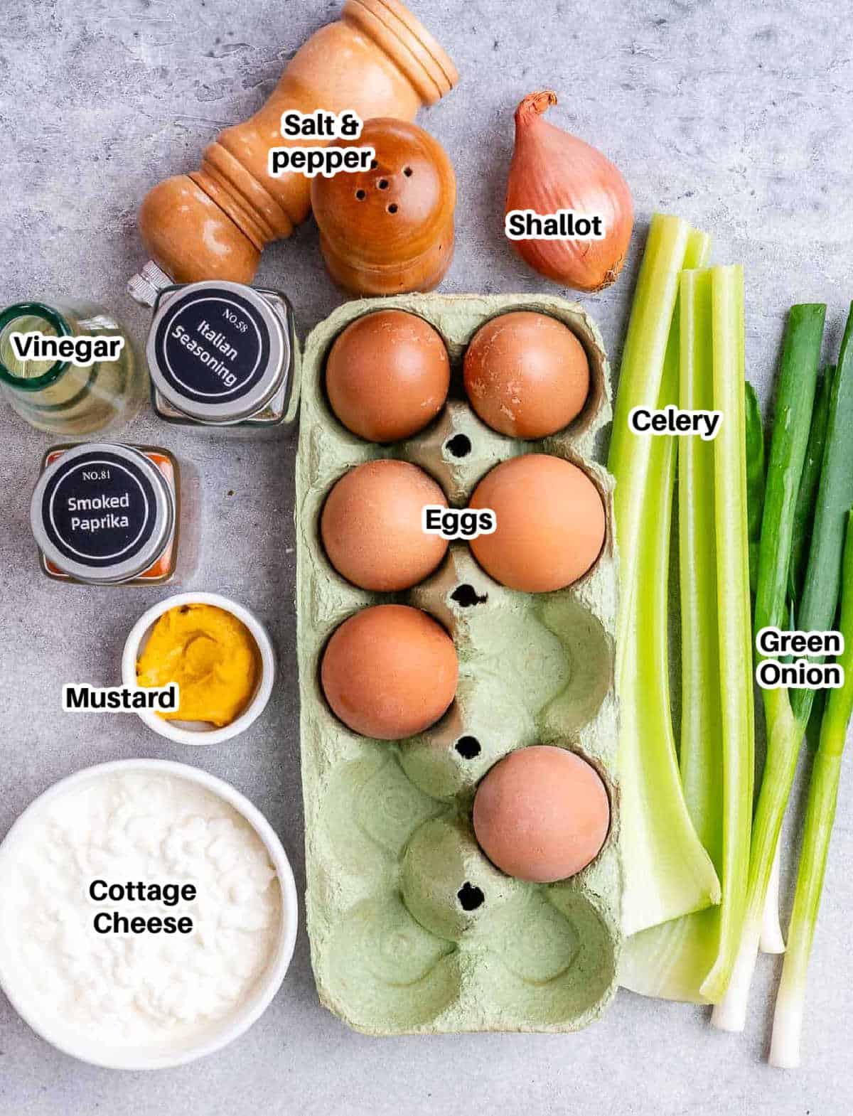 ingredients to make cottage cheese egg salad.